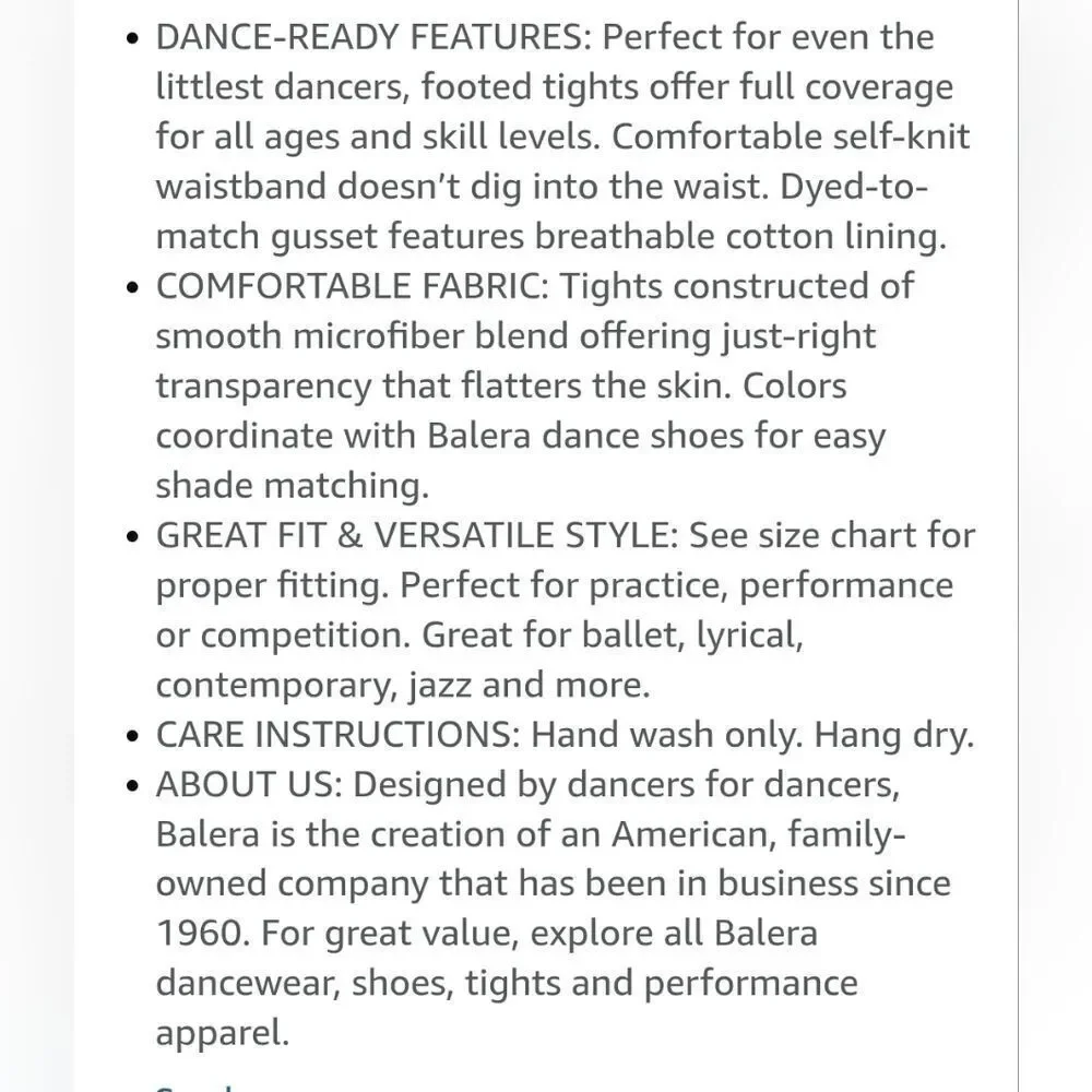 BALERA Dancewear Footed Ballet Tights LT Suntan